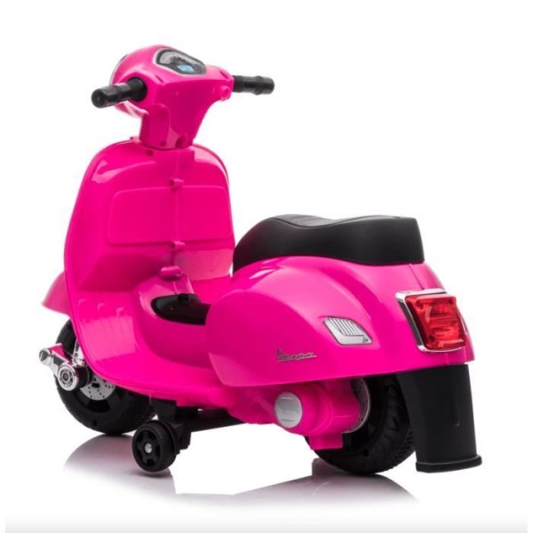Vespa elektrisk motorcykelskoter för barn 6V, 4,5A, 5km-h, 1-5 år, med lampor, hjälphjul, rosa