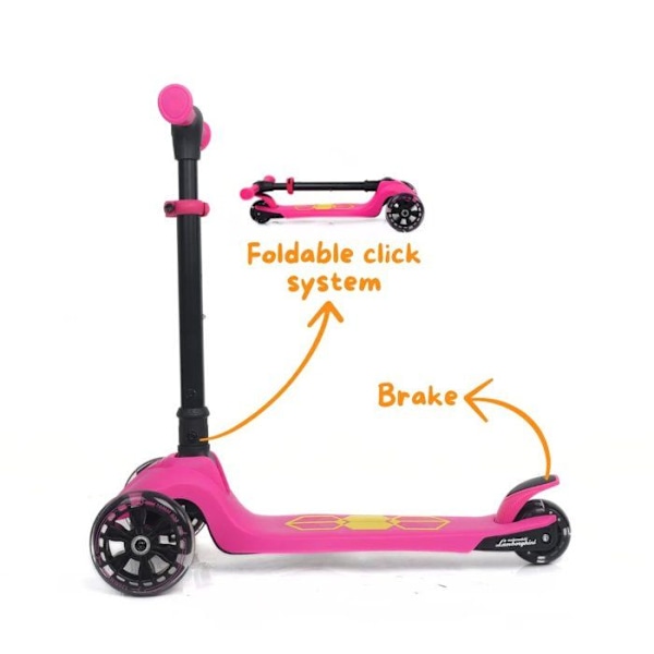 Hopfällbar sparkcykel för barn Lamborghini - 3 till 6 år - med 3 hjul - Rosa Rosa