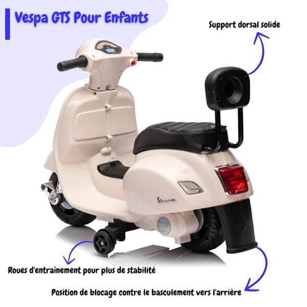 El-scooter för barn - Vespa GTS - 6V - 1 till 3 år - Vit Vit