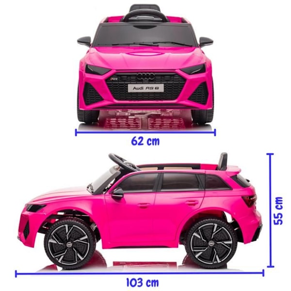 Elbil Barn 12V - Audi RS6 - 1 till 5 år - EVA-hjul - Rosa Rosa