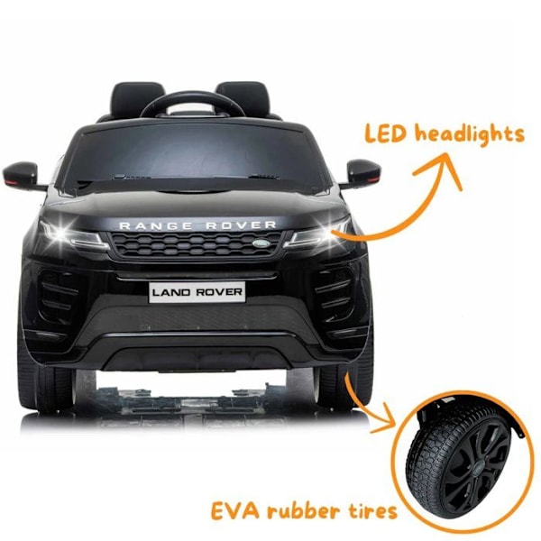 Elbil 12V - Range Rover Evoque - 2 till 6 år - EVA-hjul - Svart Svart