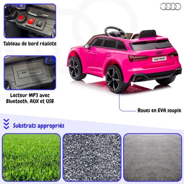 Elbil Barn 12V - Audi RS6 - 1 till 5 år - EVA-hjul - Rosa Rosa