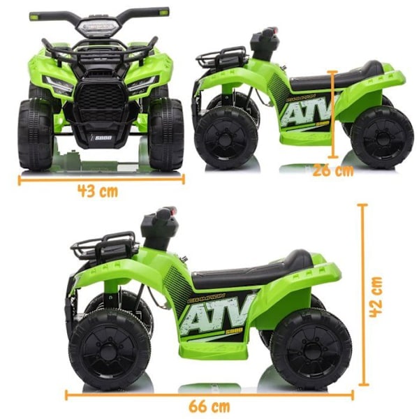 Eltrisk fyrhjuling för barn - ATV 5000 - 1 till 3 år - Batteri 7.4V - Grön - 3 km/h Grön