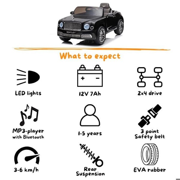 Barnbil Elbilar - Bentley Mulsanne - 12V - 3 till 6 år - Svart Svart