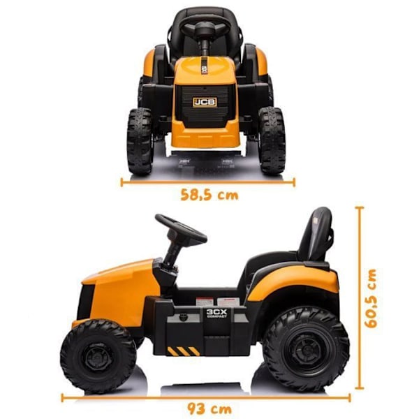 Elektrisk Traktor - JCB - 12V - 2 motorer - 5 km/h - 30 kg - 2 till 6 år Gul
