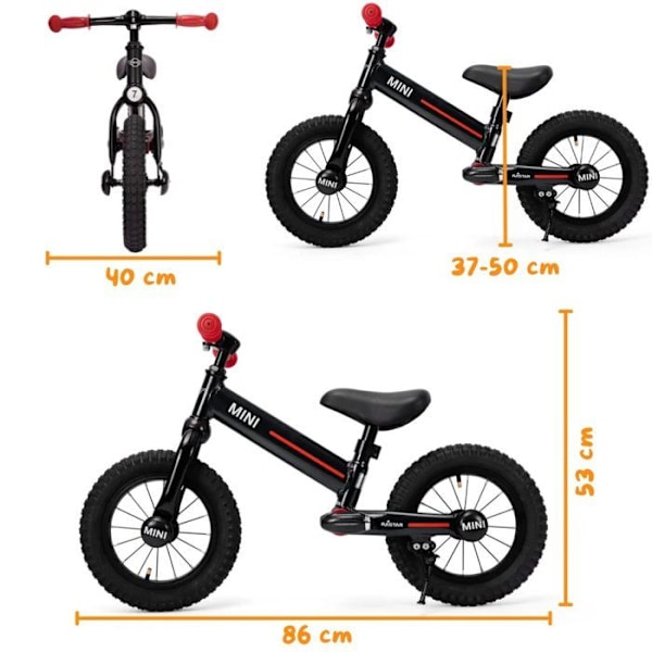 Draisienne Barn MINI - 3 till 6 år - Gummidäck 12" - Svart