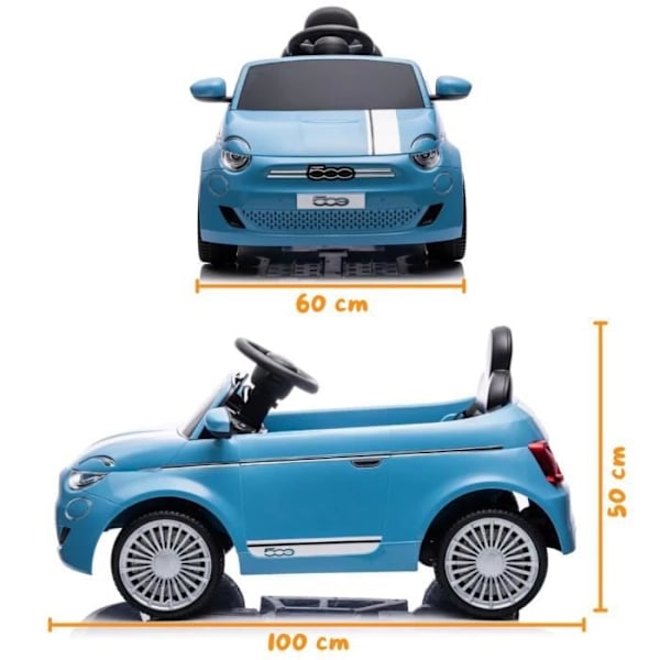 Elbil - Fiat - 500e - 6V - Blå - För barn från 3 år