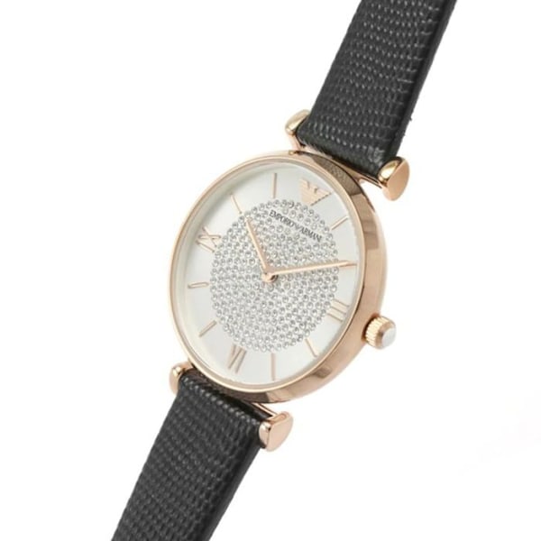 Dameur - Emporio Armani - AR11387 - Kvarts - Sort læder - Vandtæt 3 bar Svart, Silver, Ip-rosé