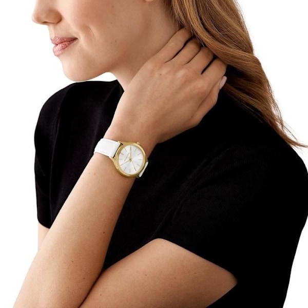 Michael Kors Ur, Dame, MK7466, Hvid Læder, 38mm, Guld, Quartz, Vandtæt 3 bar Vit
