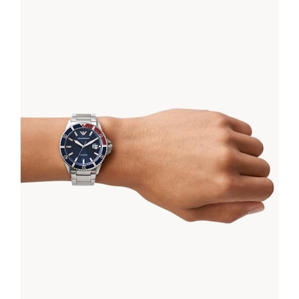 Herrur i kvarts EMPORIO ARMANI AR11339 - Silver - Blå - 43MM - Datum med tre visare - 10 ATM Silver, Blå