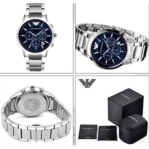 Armbåndsur - Emporio Armani - AR2448 - Blue Dial - Rustfrit stål - Analog Blå, Silver