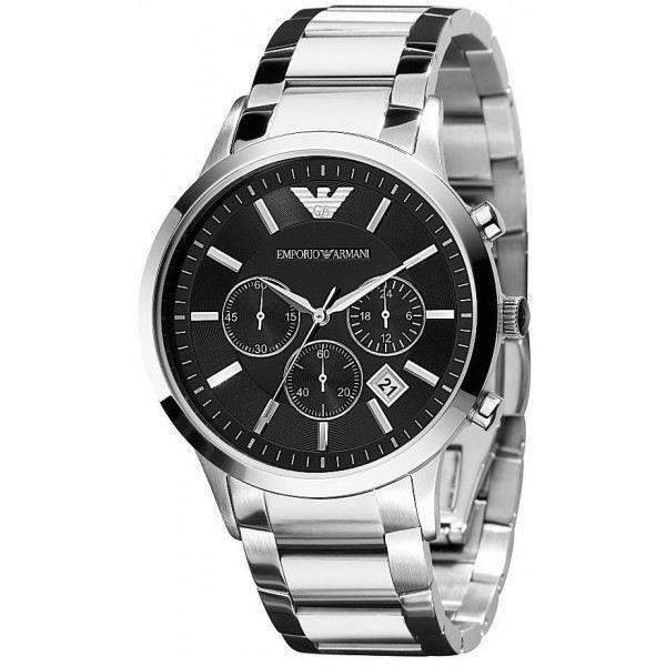 Ur - Emporio Armani - AR2434 - Chronograf - Rustfrit Stål - Vandtæthed 50m Silver, Svart