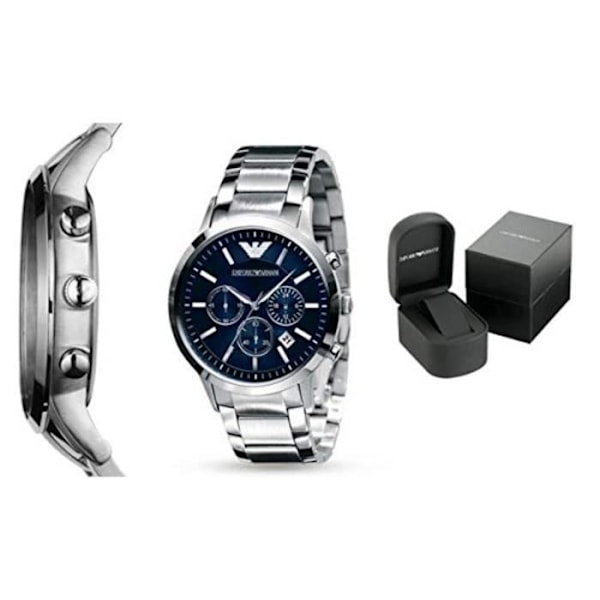Armbåndsur - Emporio Armani - AR2448 - Blue Dial - Rustfrit stål - Analog Blå, Silver