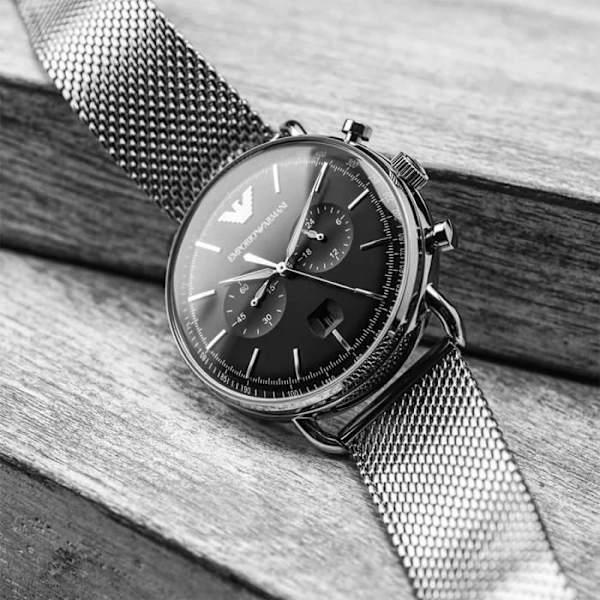 Klocka - Emporio Armani - Aviator AR11104 - Quartz - Milanese mesh - 5 ATM vattentäthet Silver, Svart