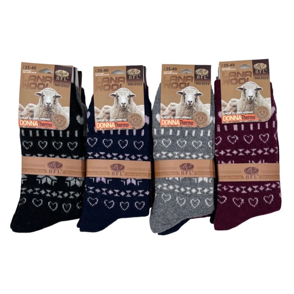 Wool Socks, Size 35-40, WOMAN, 12-PACK multifärg one size