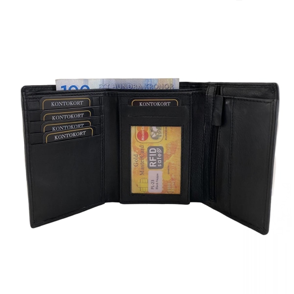 Plånbok läder rymlig - RFID-Säker Svart one size