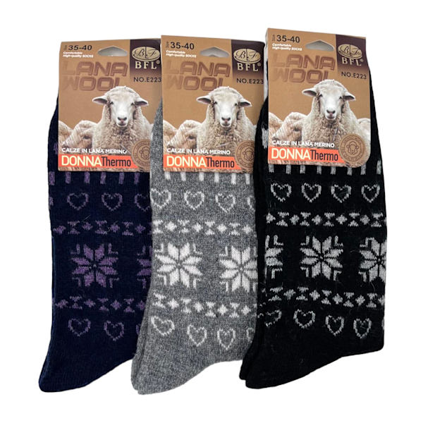 Wool Socks, Size 35-40, WOMAN, 12-PACK multifärg one size