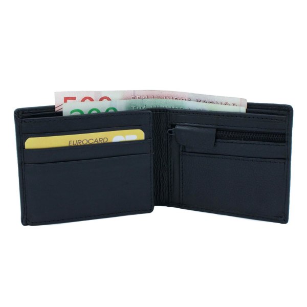 Mindre plånbok i äkta läder, svenskt passform Svart one size