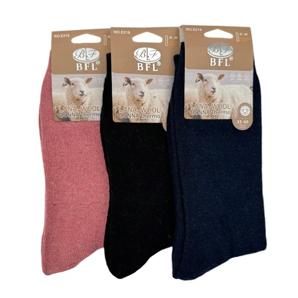 Ullstrumpor DAM, 3-pack multifärg one size