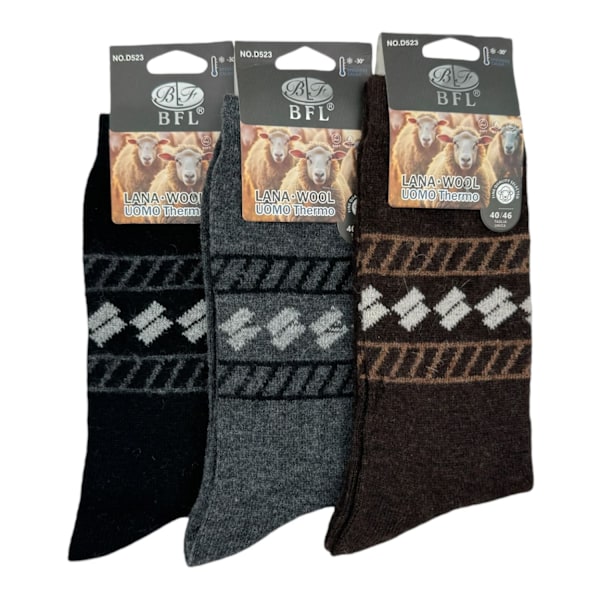 Ullstrumpor 3 pack, HERR 40-46 multifärg one size