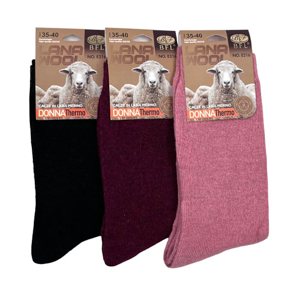 Ullsockor DAM, Stl 35-40, 3-pack multifärg one size