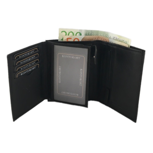 Rymlig plånbok för herr i skinn med 12 kortfack Svart one size