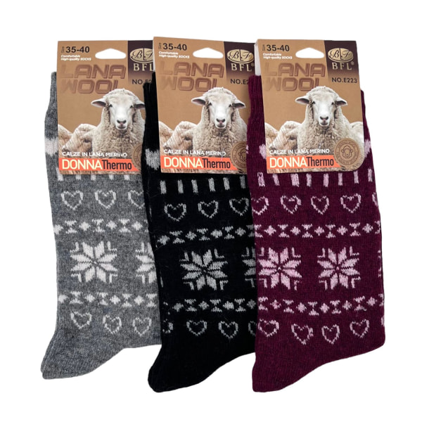 Wool Socks, Size 35-40, WOMAN, 3-PACK multifärg one size