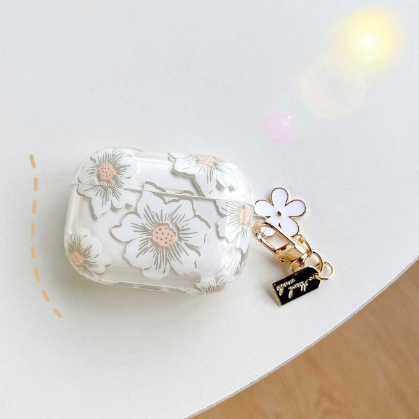 Skal för AirPods 4:e generationen med nyckelring + rengöringskit, Sött Transparent Glitter Blommigt Skyddande Hörlursfodral, Mjukt Transparent