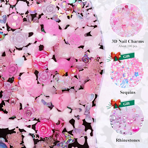 100 Stycken 3D Resin Fjäril Björnar Nagelberlocker Rosblommor Persika Klänning Rosett Hjort Orm Kanin Djurformade Strass P【】