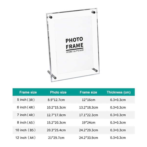 Gjennomsiktig fotoramme i akryl for å vise sertifikater og bilder med metallstativ 17,1 x 22,3 cm / 6,7 x 8,7 tommer