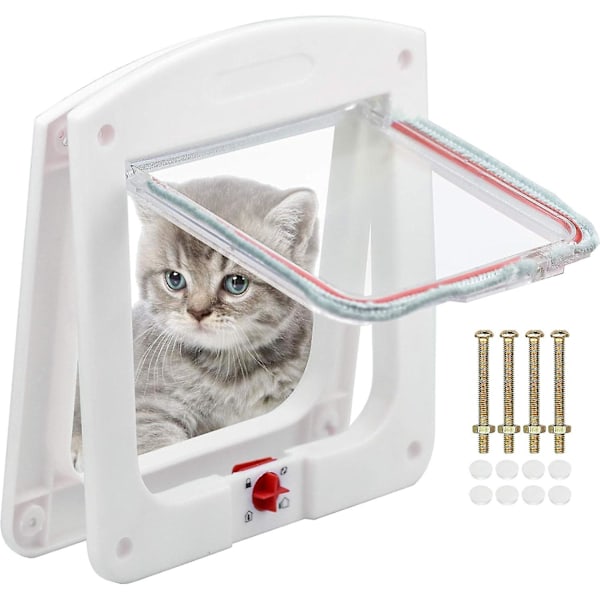 Pet Door, 4 Way Locking Classic Cat Flap Easy Install, Durable For Cats - Tunnel Included,white, 20 X 22cm