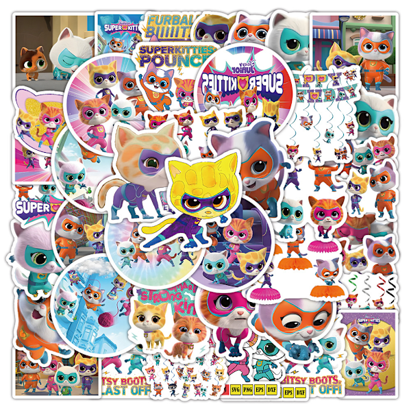 Super Kitties-50 pcs Decals Aesthetic Waterproof Vinyl Pack Stickers for Water Bottle Laptop Skateboard DIY Party