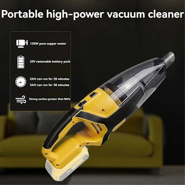 Sladdlös dammsugare kompatibel med Dewalt 20V batteri (endast verktyg) Handhållen dammsugare för golvmattor