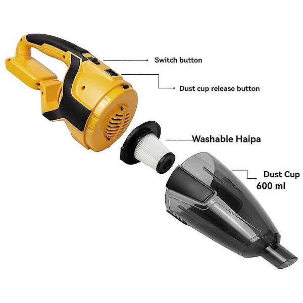 Sladdlös dammsugare kompatibel med Dewalt 20V batteri (endast verktyg) Handhållen dammsugare för golvmattor
