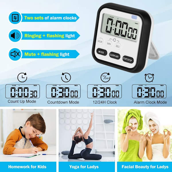Digital visuel timer 24-timers magnetisk ur stopur tæller op og ned timer med stor LCD-skærm og store tal