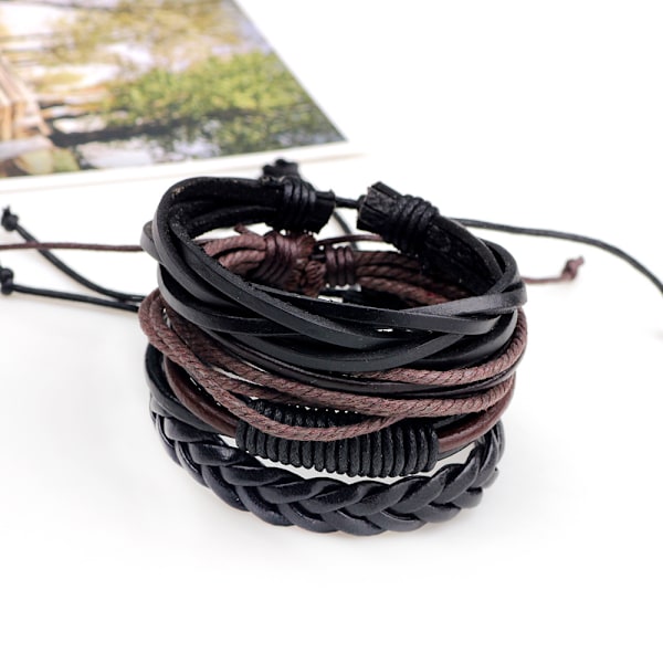 Armbåndssæt til mænd - Perler, Læder, Flettet Reb, Flerlags F