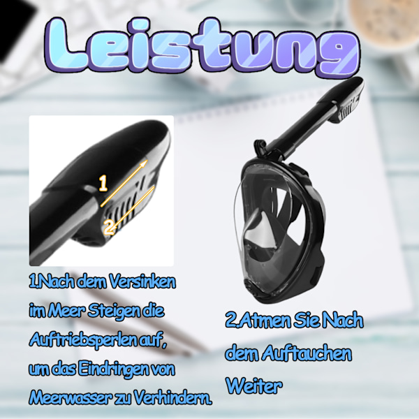 Helmaske Snorkelmaske med Avtakbart Kameraholder, Anti-Dugg og Sammenleggbar Design, Avansert Pustesystem for Sikker Snorkling for Voksne/Barn