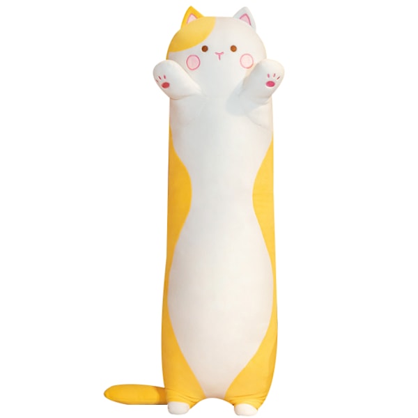 Søt katte kosedyr lang kroppspute gul yellow 130CM