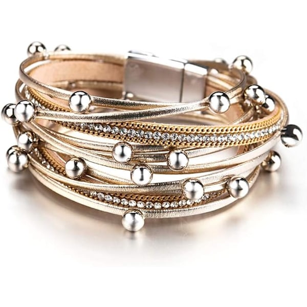 Läderarmband för kvinnor, leopardmönstrat flerlagers magnetiskt