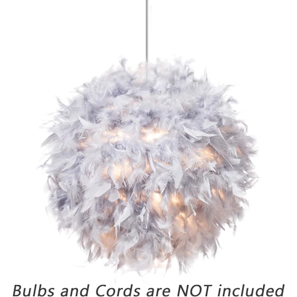 Fjerlet Skærm til Loftslampe, Fluffy Lampeskærm til Bordlampe og Gulvlampe, Soveværelse Diameter 30cm, Grå