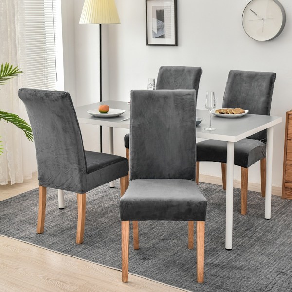 Set med 4 Stretch Stolsöverdrag för Matsalsstolar, Stretch Spandex med Elastiska Överdrag, Stora Matsalsstolsöverdrag i Samma Färg (Mörkgrå)