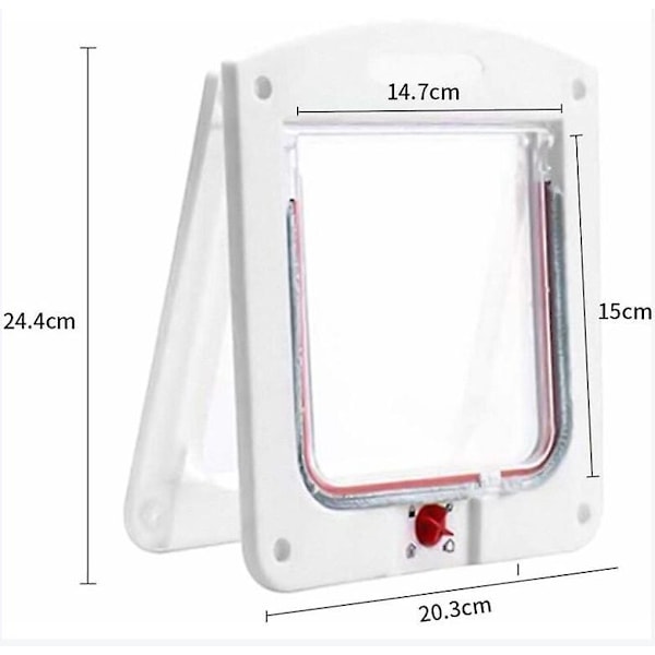 Dörr för husdjur, katt och hund med fyra låsalternativ för trä, PVC och väderbeständighet. Lämplig för djur som väger mindre än 15 kg