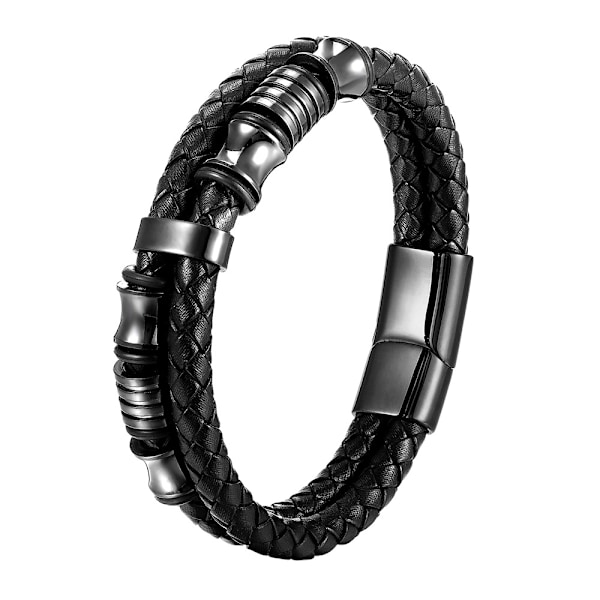 Herre Dobbelt Række Sort Flettet Læderarmbånd Armbånd Håndledsbånd w U