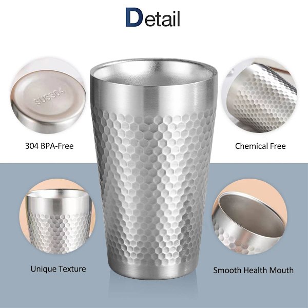 Isolerad mugg i rostfritt stål - 450 ml rese-campingmugg dricksglas kaffemugg ölglas tekoppar för kalla och varma drycker, 2-pack