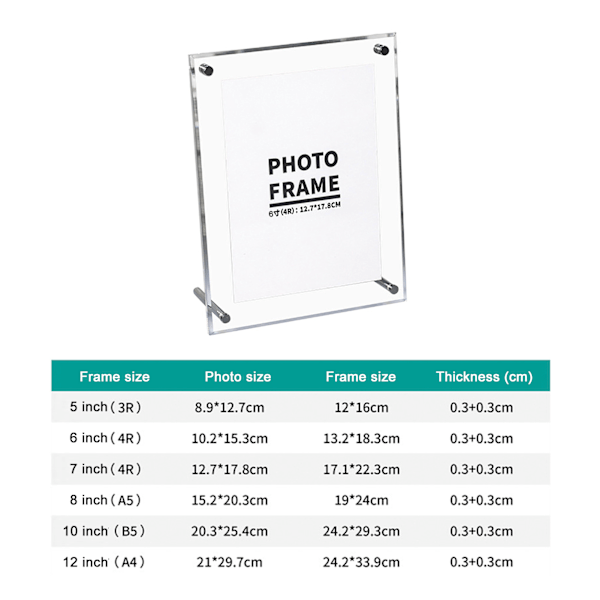 Transparent Fotoram Akryl Bildram för att visa certifikat och foton med metallställ 13,2 X 18,3 cm / 5,1 X 7,2 tum