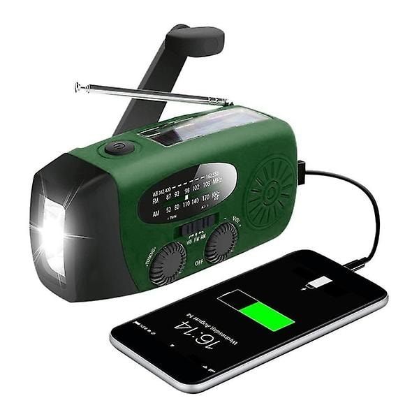 Vevradio med solceller / ficklampa - 2000mah Powerbank - Grön