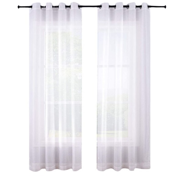 210 cm Hvide Gardiner med Hvide Øjer, Sæt med 2 Paneler, Vinduesgardiner, Polyester Voile Look Gardiner til Soveværelse