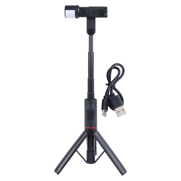 Selfie Stick Tripod Lightweight High Stability Adjustable Multifunction Selfie Stand for Travel Record Photography Black With Light