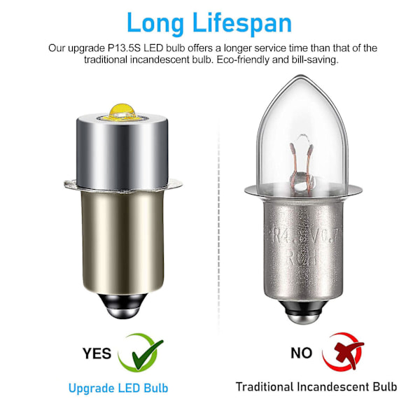 2 stk. P13.5S DC6V-24V LED Oppgraderingspærer Hvite Maglite Cellelykter 6500K 3W