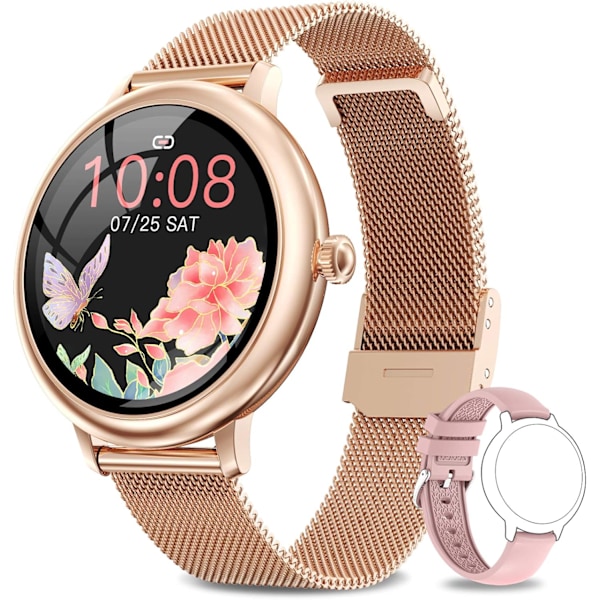 Smartwatch til kvinder med kvindefunktion, guldfarvet vandtæt Spo